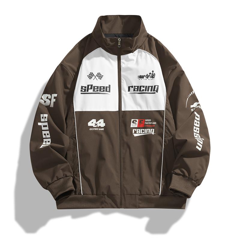 Men's casual stand up collar racing style street style INSY2K jacket, made of durable fabric, decorated with letters and patterns, suitable for cycling, daily wear, sports wear, suitable for spring and summer seasons Motorcycle Streetwear Longsleeves
