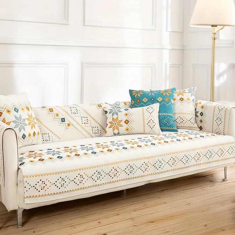 1 Count Sofa Cover, 2-4 Seat Chenier Couch Cover, Anti-sip Bench Sofa Protector, Machine Washable Slipcover, Pet-friendly sofa Towel Mat, Sofa Comfortable Furniture Protector for Home, Living Room, Dormitory, Hotel, Beige, Gray