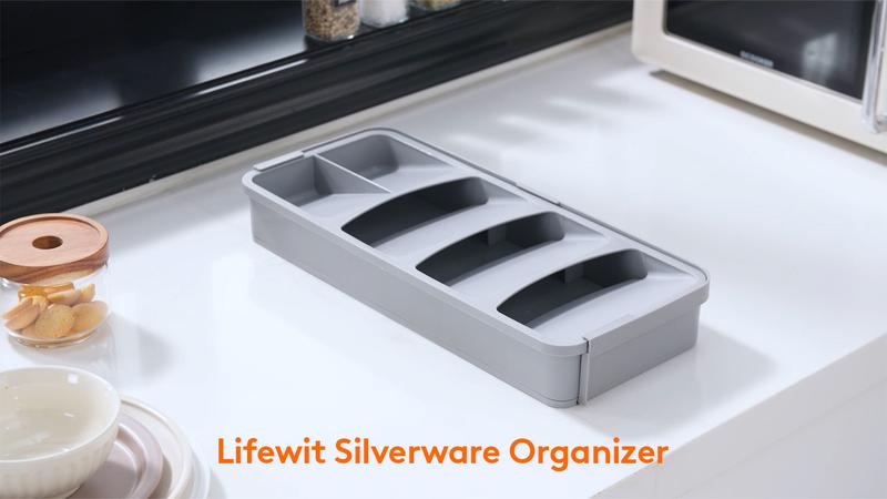 Lifewit Silverware Organizer, Expandable Utensil Tray for Kitchen Drawer, Adjustable Flatware & Cutlery Holder, Compact Plastic Design