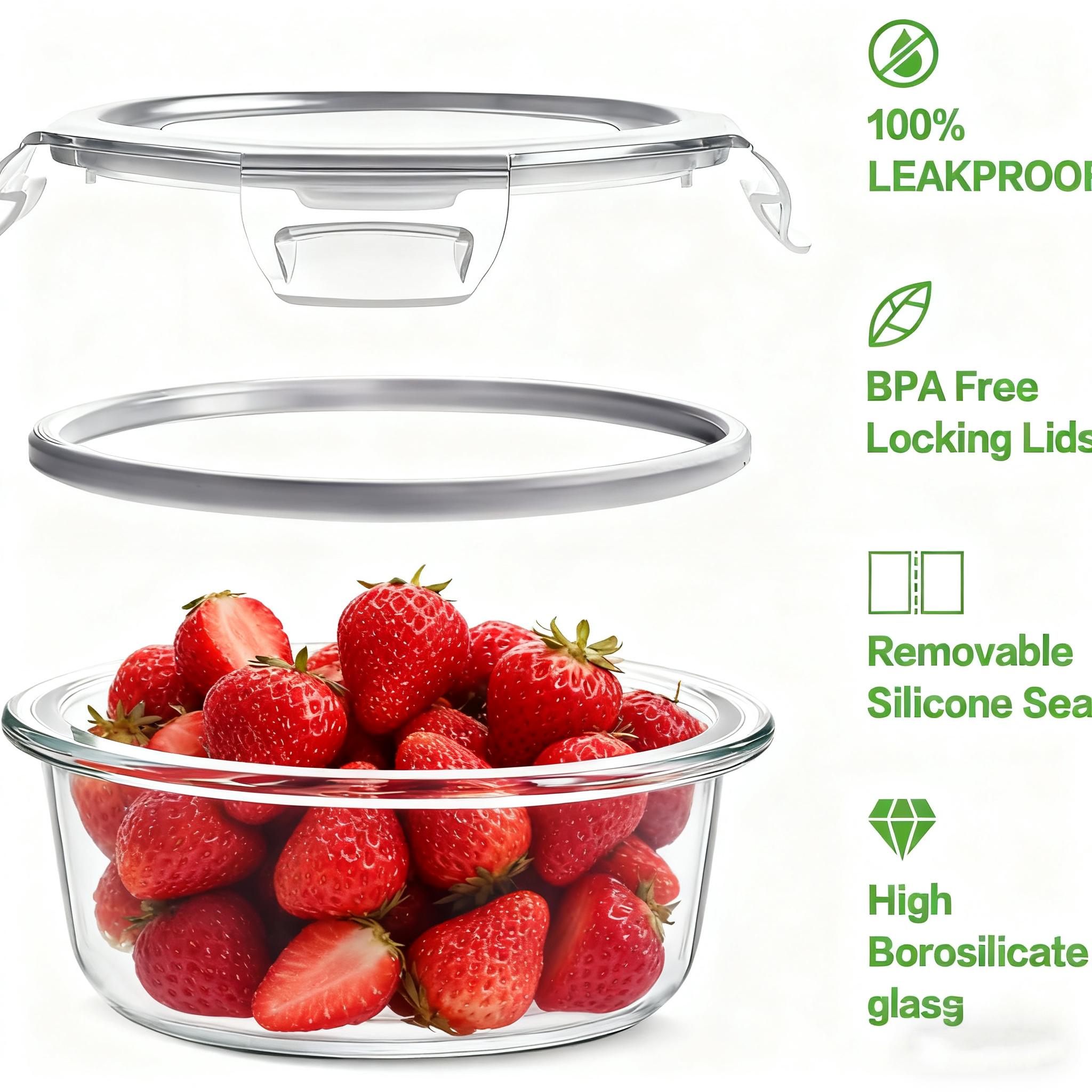 12Pack Glass Food Storage Containers - Airtight Lids, Microwave/Dishwasher Safe BPA-Free Kitchen Organizer + Black/Gray Utensils