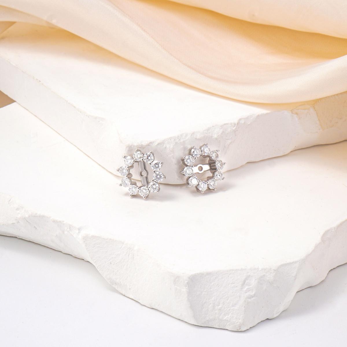 Delzzad Bling Flower Earring Jackets Synthetic Moissanite S925 Sterling Silver Earring Jackets for Studs Moissanite Jewelry Perfect Birthday Wedding Engagement Anniversary Christmas Gift(Jacket Only)