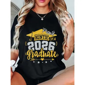 100% Cotton Proud Auntie Of A 2026 Graduate Grad Senior Aunt Graduation T-Shirt