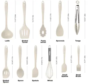 Kitchen Utensil Set - 11 Cooking Utensils - Colorful Silicone Kitchen Utensils - Nonstick Cookware with Spatula Set - Colored Best Kitchen Tools Kitchen Gadgets (Khaki)