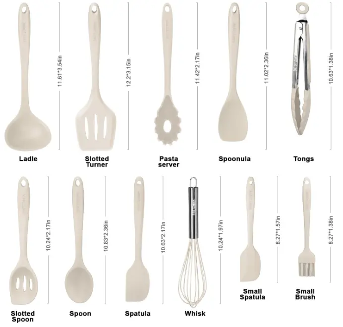 Kitchen Utensil Set - 11 Cooking Utensils - Colorful Silicone Kitchen Utensils - Nonstick Cookware with Spatula Set - Colored Best Kitchen Tools Kitchen Gadgets (Khaki)