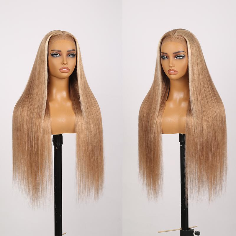 Megalook 13x6 Three-Go Glueless Lace Front Human Hair Wig CB Ombre Blond Silky Straight Fashion Color Pre Cut & Pre Plucked with Drawstring 100% Human Hair Wig More Health