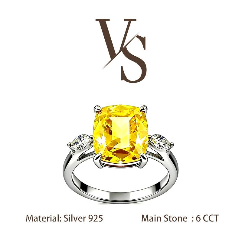 [Venus Jewelry] Lab Created Gemstone 6 CCT Elongated Cushion Triple Stone Design Solid Silver 925 Ring