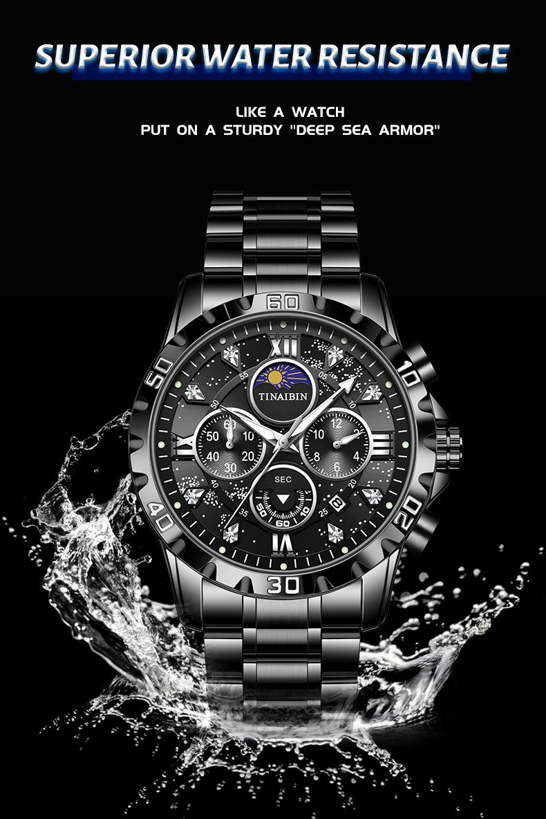 TINAlBIN Men's Luxury Watch Men's Quartz Watch with Date Display, Men's Round Dial Steel Strap Waterproof Luminous Dial, Watch Suitable for Party and Casual Wear, Gift Set with Box