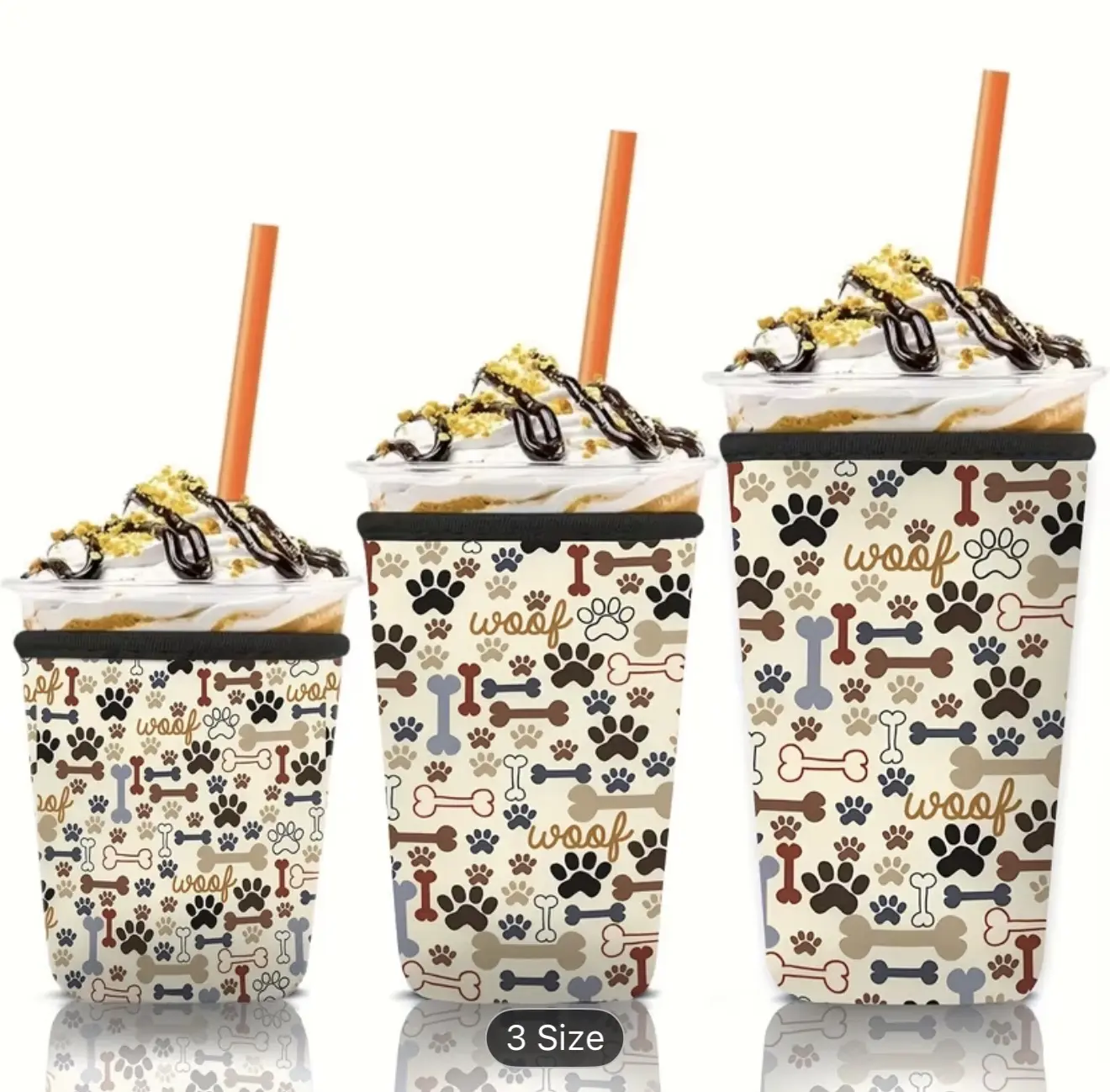 Stylish Printed Dog Paw Print Reusable Drink Cup Sleeve - 3 Sizes, Kitchenware Drinkware Accessory