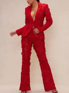 Denise Embroidered Blazer - Red