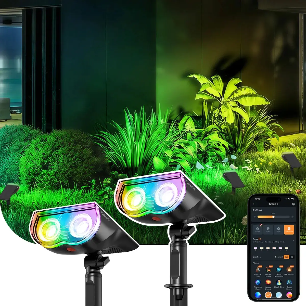 [Summer Vibes] Linkind SL5C Smart Solar-Powered LED Spotlight, App-Controlled WiFi Landscape Lights with Color-Changing Cool-Warm White, IP67 Water Resistant, Music Sync for Party Nights, Sensor Flood & Spot Lighting for Yard Garden
