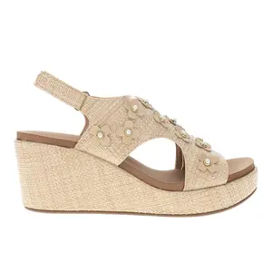 Corkys Womens Carley Raffia Floral Slingback  Casual Sandals Casual High Heel 3" & Up - Beige