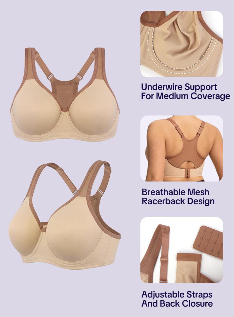 HSIA ComfyArc Hybrid Active Vibe Soft Support Non-padded Unlined Full Coverage Wide Strap Outside Underwire Sports Bra