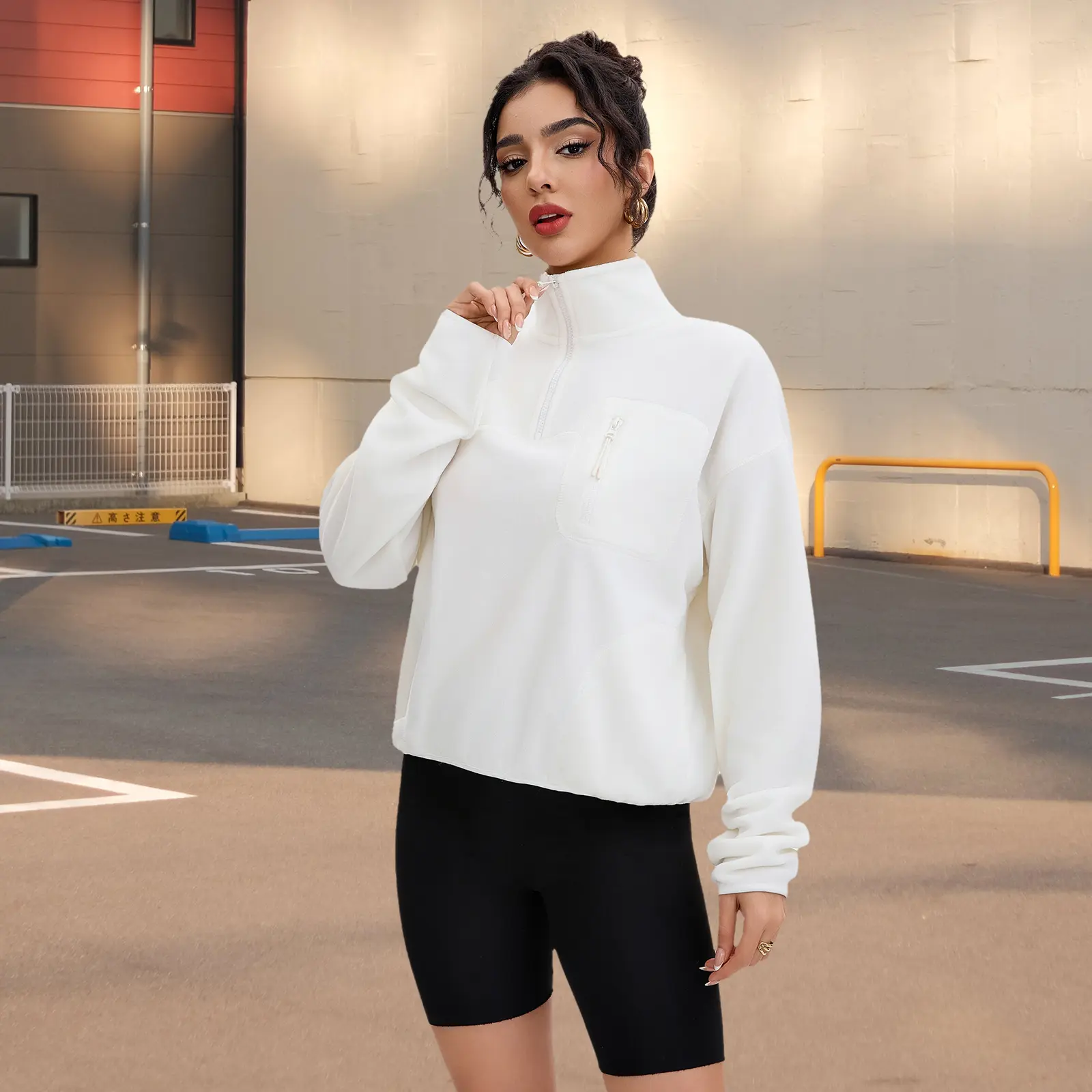 Women's Fashion Collared Quarter-Zip Long Sleeve Turtleneck Polyester Plush Fleece Sweatshirt - Lightweight,Fuzzy,Comfortable,Chic,Sporty,Adjustable,Pocketed,Relaxed Fit - Elevated Casual Outdoors Spring Pullover | TikTok Shop Black Friday Womenswear Tops