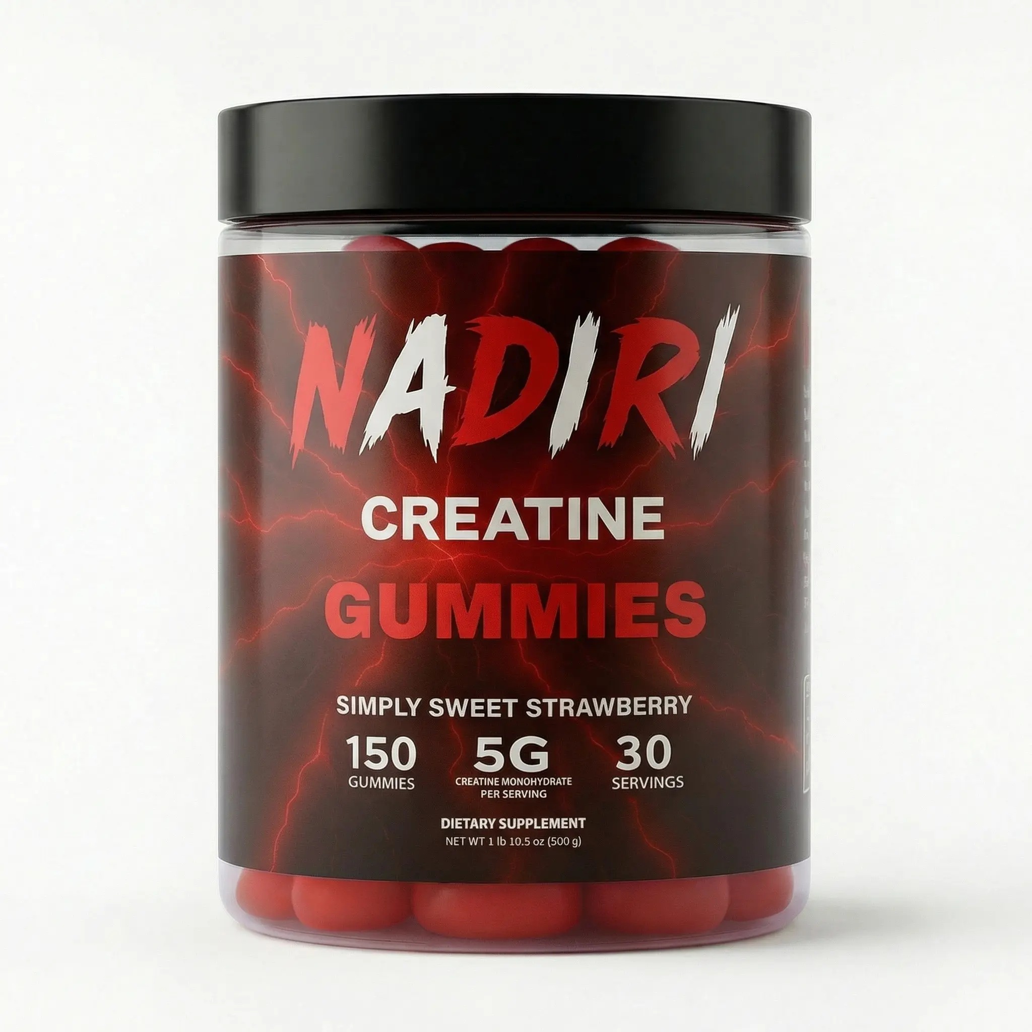 NADIRI Creatine Gummies - Simply Sweet Strawberry Flavor, 150 Count, 5g Creatine Monohydrate per Serving, Natural Dietary Supplement with Vitamins for Fitness, Muscle Growth, Strength & Low-Sugar Performance Support