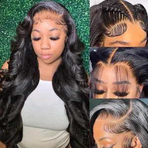 13x6 Lace Front Wigs Human Hair Pre Plucked Body Wave Lace Front Wigs Human Hair Real 180% Density HD Transparent Frontal Glueless Wigs Human Hair for Black Women With Baby Hair Natural Black 26 Inch summerwins