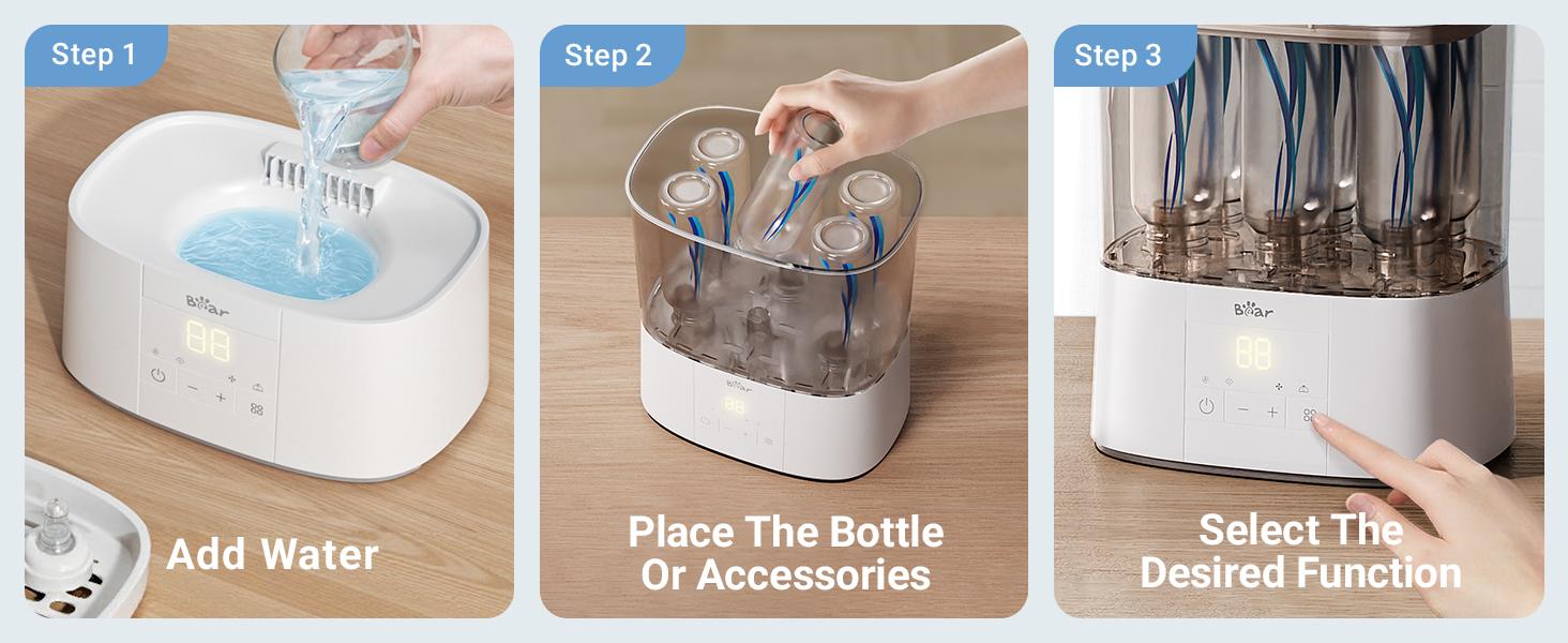 Bear Bottle Sterilizer and Dryer, 2 Layers Large Electric Steam Baby Bottle Sterilizer, Fast Bottle Sanitizer and Dryer for All Bottles & Accessories, Time-Saving Design