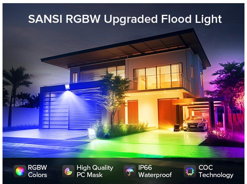 SANSI RGBW LED Outdoor Waterproof Permanent Lights, 80~160W Color Changing Lights with Remote, Perfect for Valentine's Day Decor, Parties, Stages & Landscape, Energy Efficient, IP66 Waterproof, 2-Pack Landscape Light luces de colores Lighting Decorative