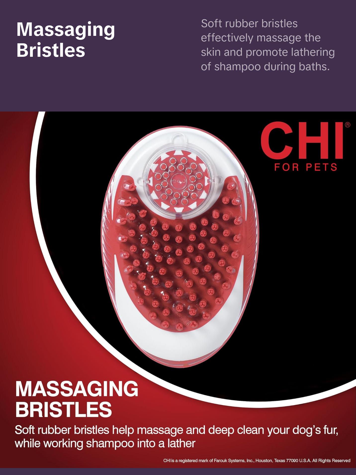 CHI for Dogs Soap Dispensing Palm Brush - Handheld Dog Grooming Tool with Built-In Soap Dispenser - Easy-to-Use Dog Brush for Bathing and Massaging Coats - Gentle on Skin