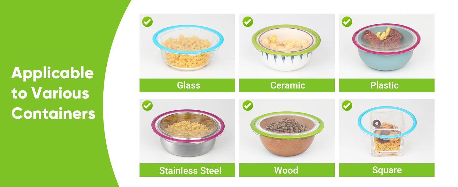 CuLiDing Silicone Stretch Bowl Lids - Reusable Stretch Silicone Lids for Food Storage, for Round and Rectangular Containers, 4.6-7.8 Inch Salad Kitchen Utensils