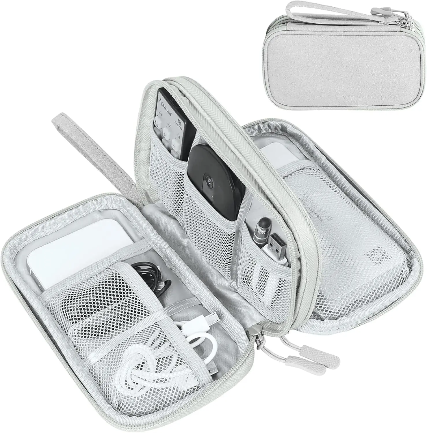 Travel Cable Organizer Bag Pouch Electronic Accessories Carry Case Portable Waterproof Double Layers All-in-One Storage for Cord, Charger, Phone, Earphone Grey