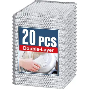 20 Pcs New Upgrade Steel Wire Dishcloth,Double-Layer Steel Wire Cleaning Cloth,Powerful Cleaning Non-Scratch Wire Dishcloth Rag for Cookware, Sinks, Dishes, Stove Tops (7.87''x7.87'')