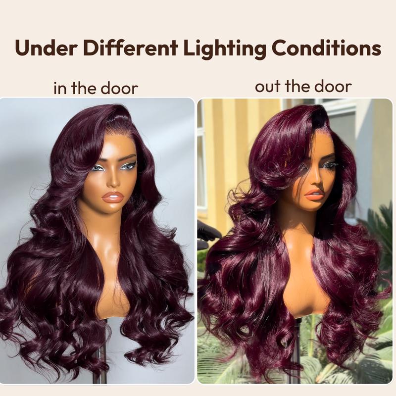 UNice Glueless Black Cherry Loose Wave Wig with Drawstring Pre Everything 13x4/7x5 Lace Closure Human Hair Wigs Natural Hairline Ready to Wear Beginners Friendly