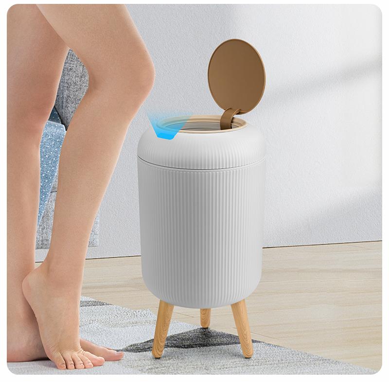 Pukomc Smart Induction Waterproof Trash Can for Bathroom, Bedroom, Office Nordic Style, Household Items Saving Space Motion Sensor Multifunctional Home Goods Environmentally Friendly Automatic
