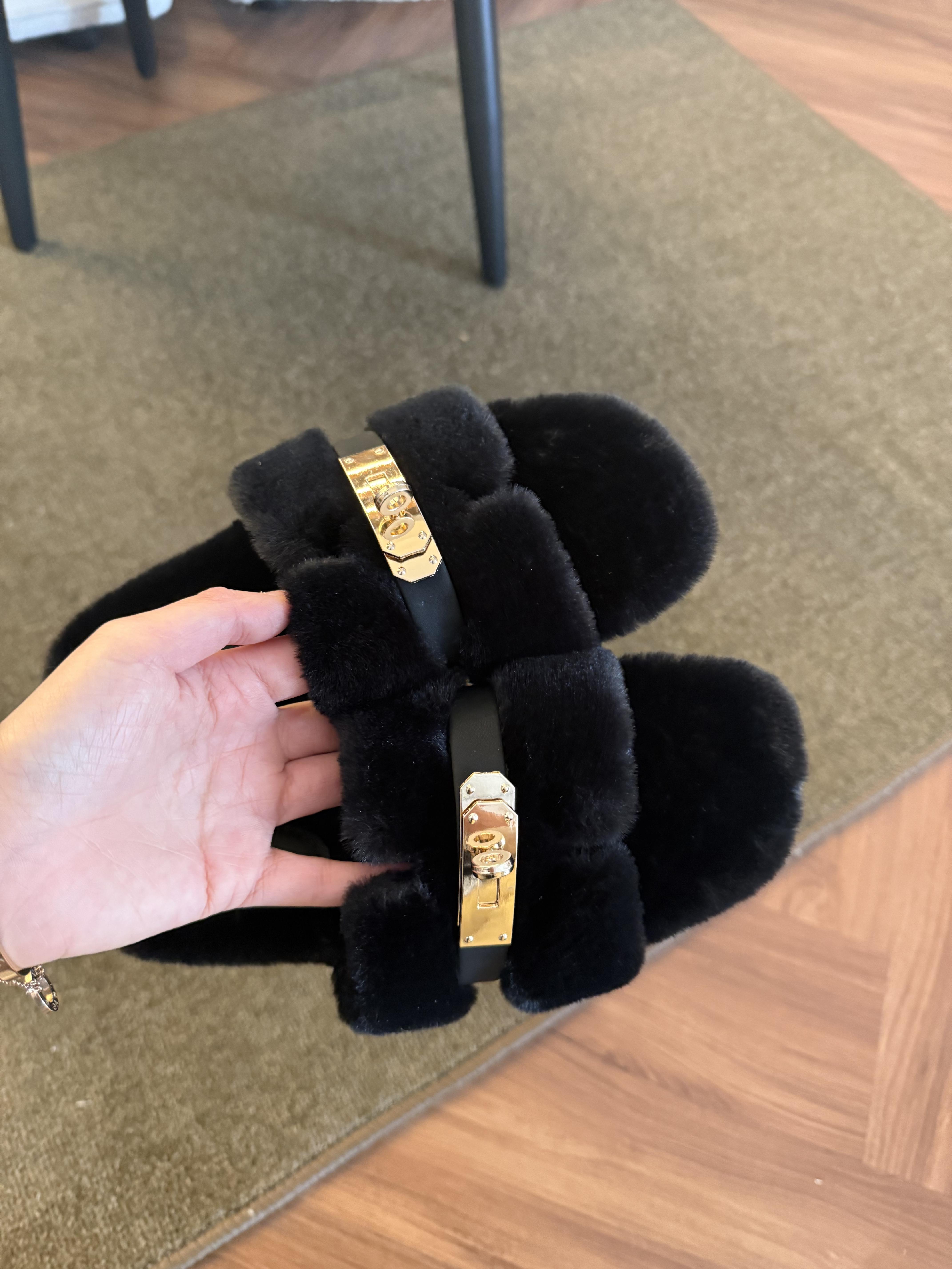 Mao Mao Women's Soft Furry Slippers 2025 Spring Autumn Round Toe Non-Slip Sole Adjustable Straps Elegant Home Wear Flipflop Girl Walking Shoes SpringStatements