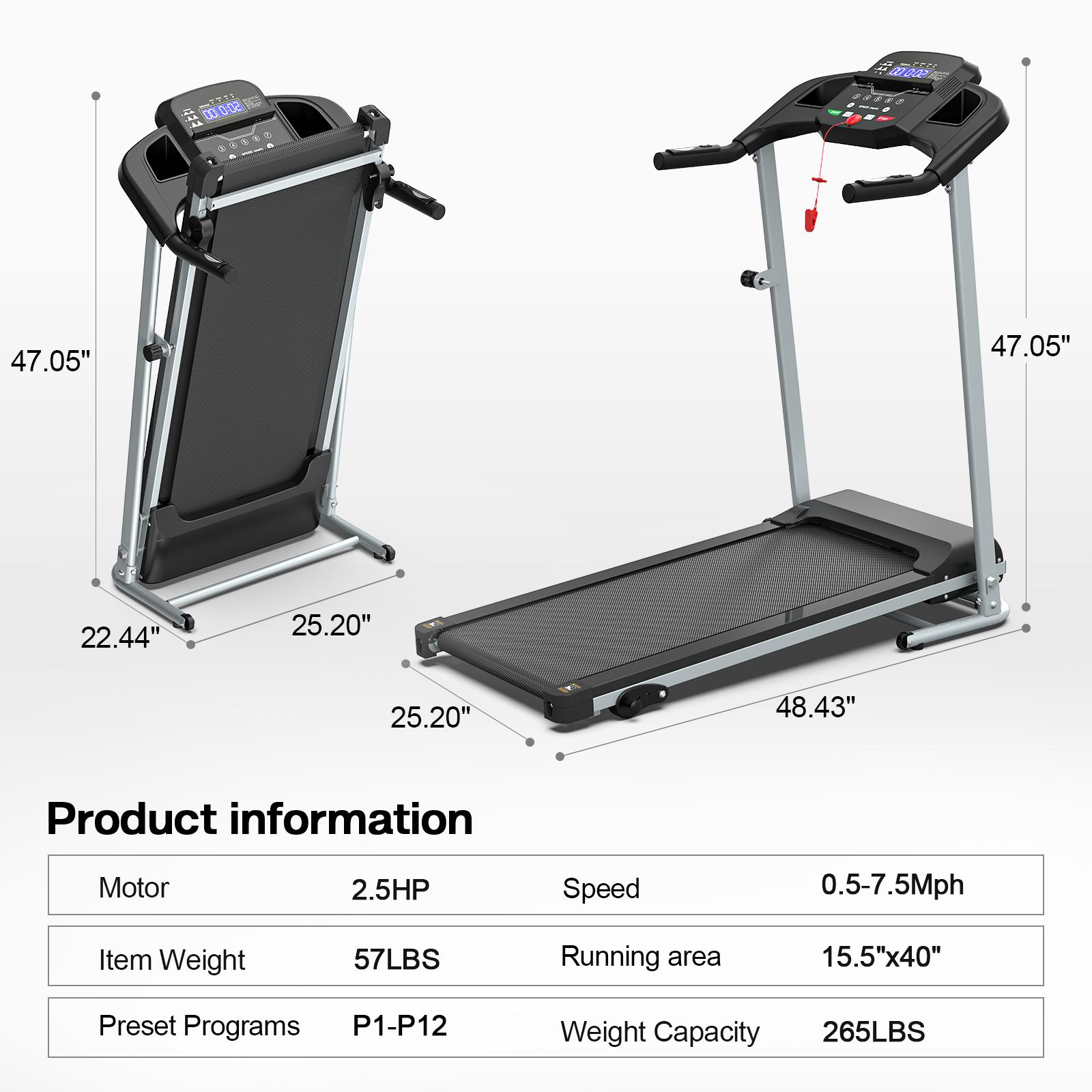 [New arrival]  Treadmill 7.5MPH with Handle for Home and Office,Incline Folding Treadmills whith 265LBS Weight capacity,2.5HP 3 Models 1-12 Programs LED Display Screen