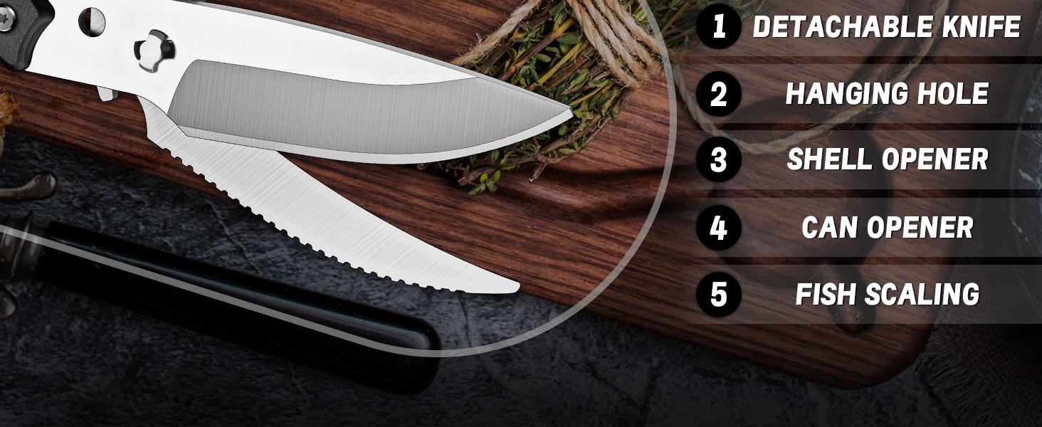Purple Dragon Heavy - Duty Detachable Kitchen Scissors, Serrated Edge for Poultry/Meat/Bone Cutting, Ideal for Chicken, Turkey, Thanksgiving Cooking