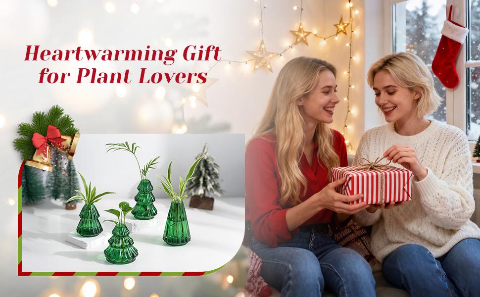 Glass Christmas Tree Propagation Stations: 4 PCS Propagation Vases for Plant Hydroponic Cutting Flowers - Green Planter Pot for Home Holiday Decor Gifts