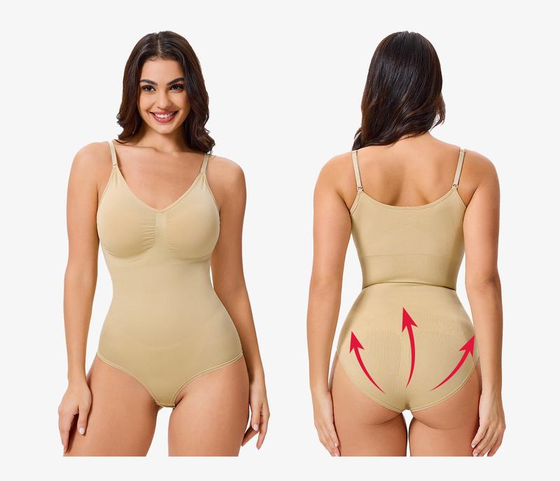 [MAX] Nebility Women's Seamless Vneck Shapewear - Basic Comfortable Sleeveless Camisole, Stretchy Bodysuit with Gentle Tummy Support, Minimalist Womenswear Compression