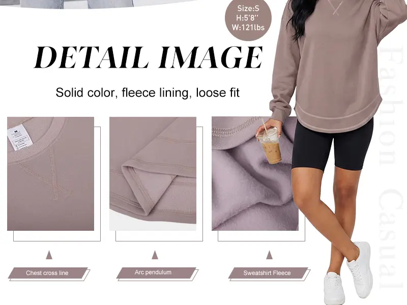 ALAROO Women's Lightweight Crewneck Pullover, Relaxed Oversized Long Sleeve Top, Light Fleece-Lined Layering Top for Fall