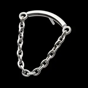 Titanium Threadless Dangle Chain Curved Bar Flatback Stud Earring