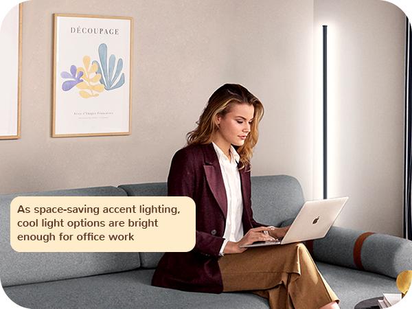 EDISHINE Corner Floor Lamp Minimalist Dimmable Lighting with Remote Standing LED 57.5 Inches Tall for Living Room Bedroom Home Office 7 Color Temperature 2700-6000K  HLFL02P Eye-Caring Cozy Light RF-433 Remote Control