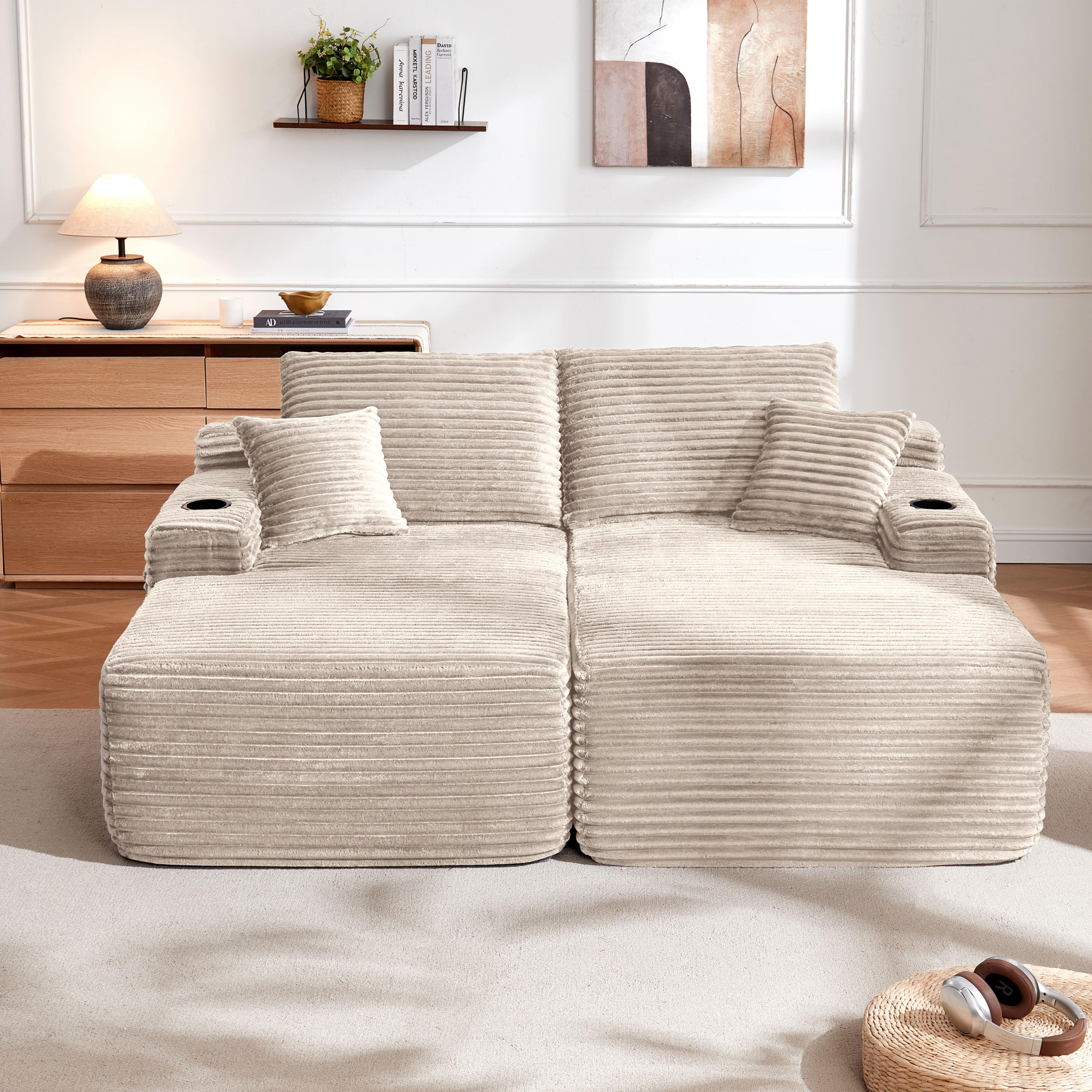 YOMSUM 69" Cloud Sectional Couch L-Shape Chaise with R-Shape Chaise Deep Seat Comfortable 2 Seater Plush Fabric Black,Chaise Lounge,No Assembly Required,Boneless Sofa Bed，With Side Pockets And Cup Holders