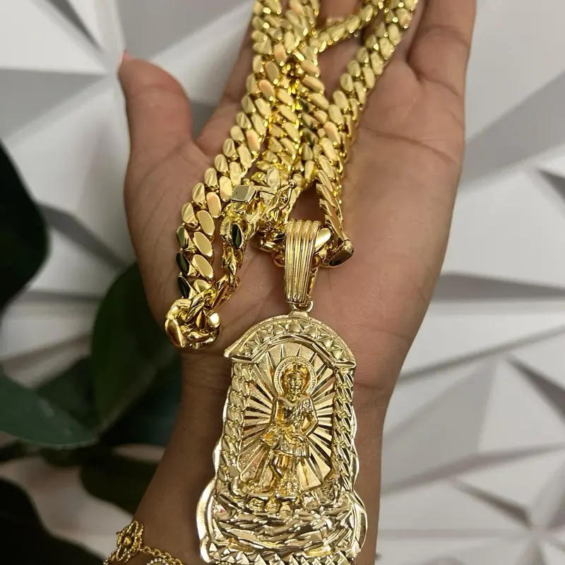 14k Lazaro Gold Bonded  thick Cuban Necklace and pendant (Lazaro)