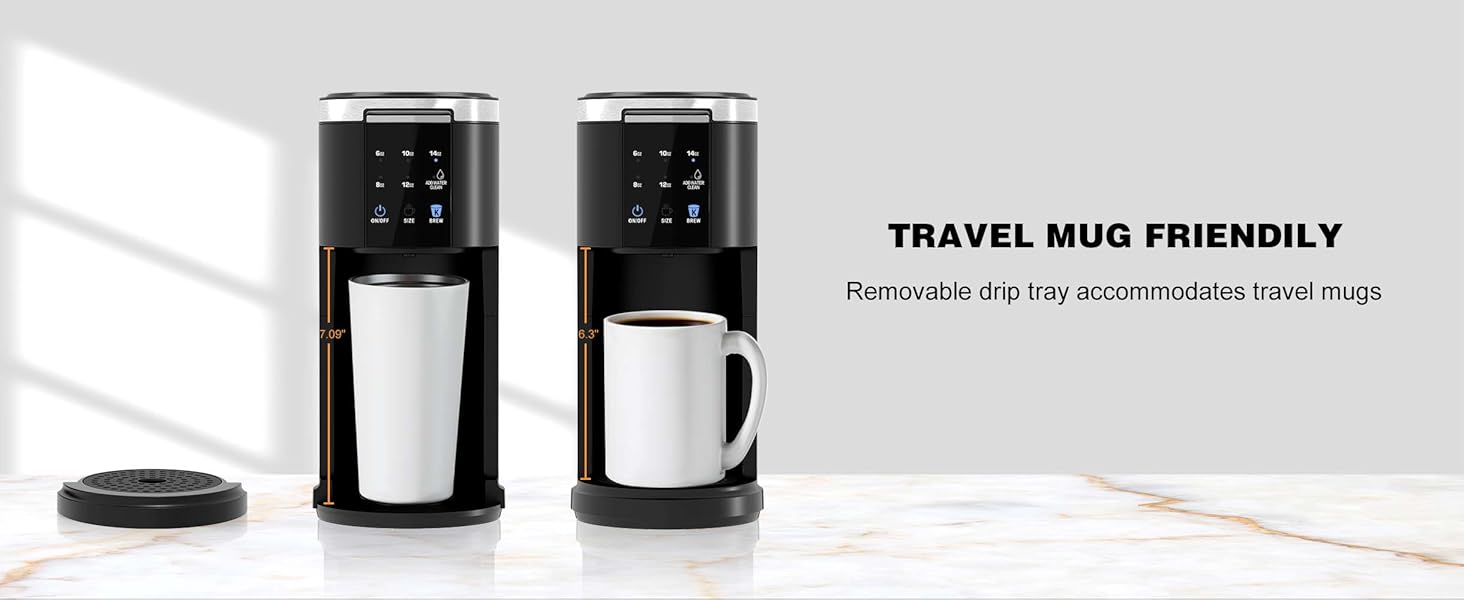 KISSAIR Single Serve coffee  machines for Capsule and Ground Coffee, 6 to 14oz Brew Sizes, 40oz Removable Reservoir, Fast Brew, Compact Design, Travel Mug Friendly, Black