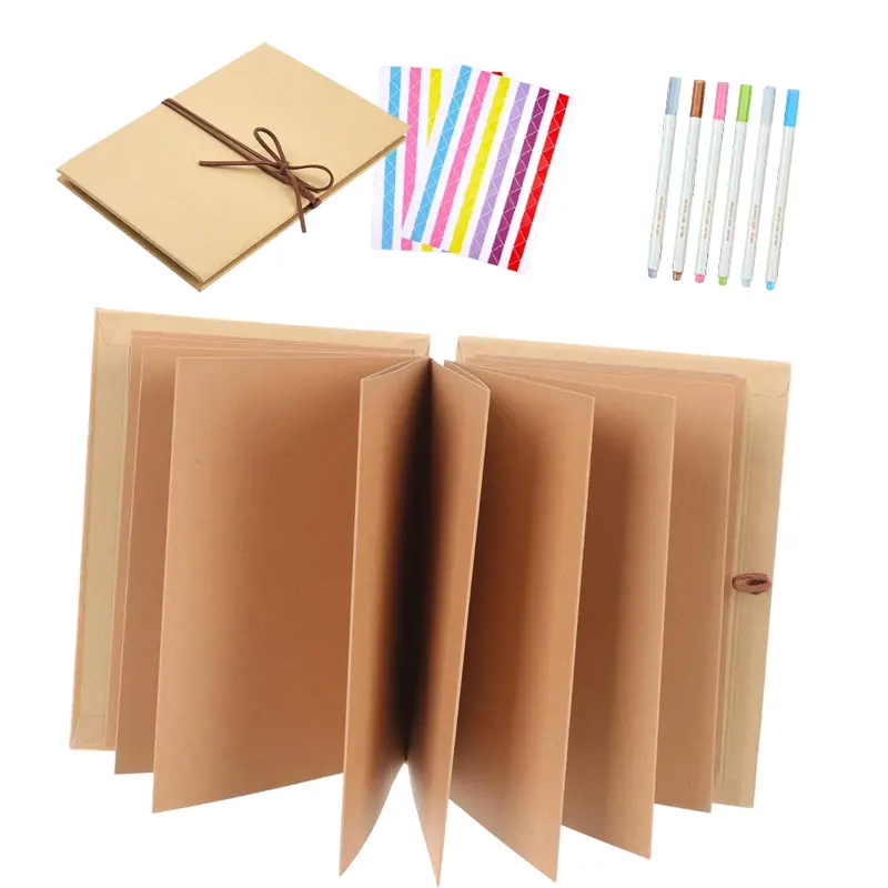 DIY Craft Art Tool Kit for Mothers - 6x8 in Hardcover Kraft Paper Scrapbooking Photo Album, Stretchable Folding Accordion Design, Metallic Markers, Corner Stickers, Fold-Open Display for Wedding Moments