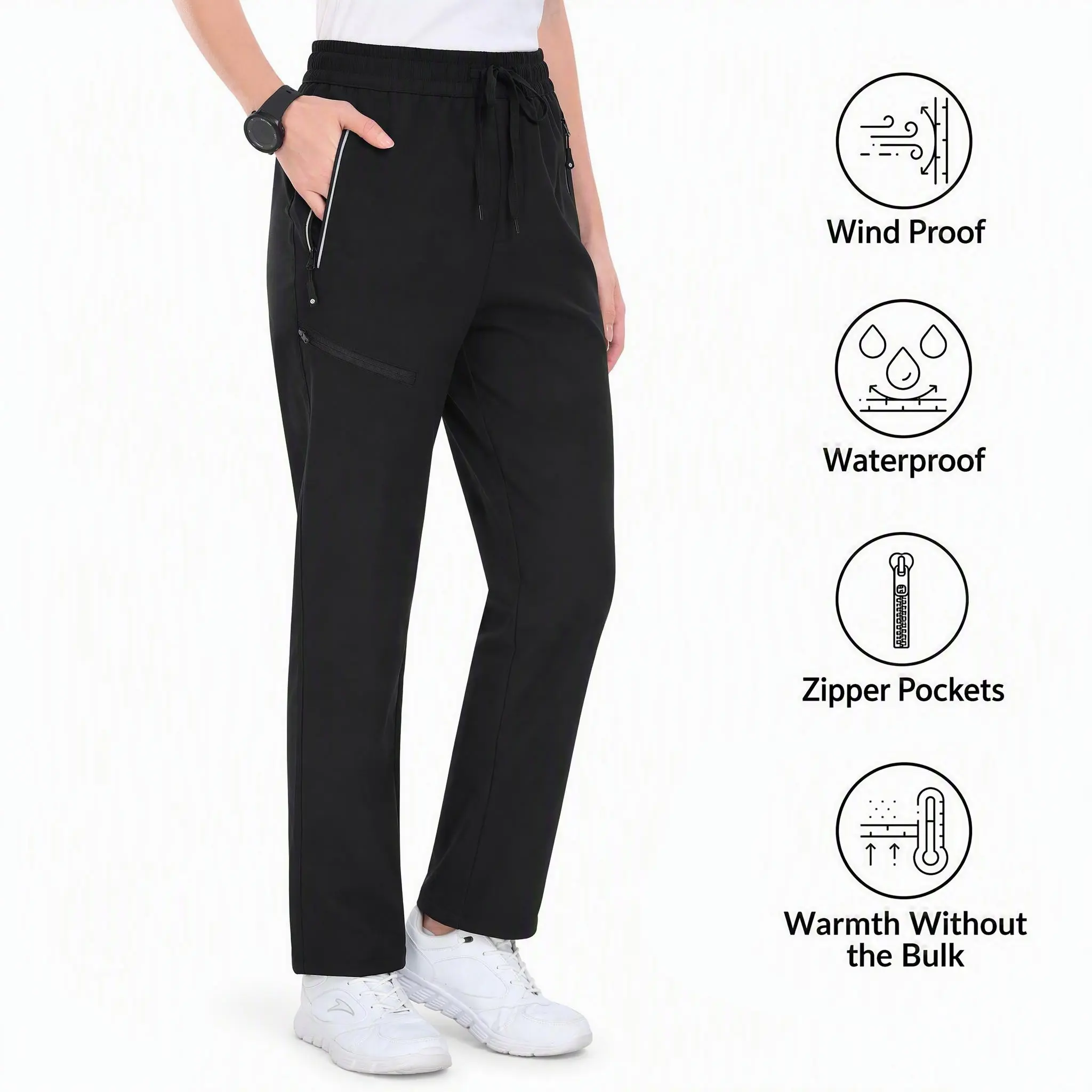 MoFiz Women's Waterproof Insulated Ski Pants, Fleece-Lined Softshell Snow Pants with Elastic Waist and 4 Zipper Pockets for Winter Hiking & Outdoor Activities
