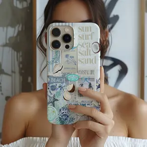 Beachy Blue Coquette Collage Phone Case, Preppy and Cute Aesthetic, Beachy Coastal Cowgirl, for iPhone 17 16 15 14 13 12 11 Pro Max X XR