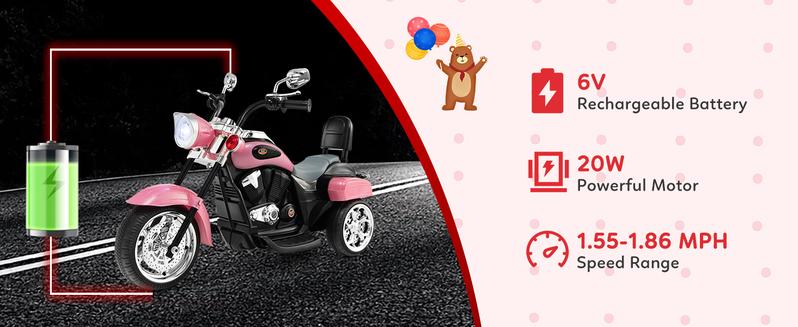 Costway Kids Motorcycle, 6V Battery Powered Ride on Chopper Motorcycle w/Horn, Headlight, 3-Wheel Stable Ride on Toys, Electric Toddler Motorcycle for Kids, Gift for Boys Girls,Christmas Festival Gift Black Friday Cyber Monday Costway Kids Motorcycle, 6V Battery Powered Ride on Chopper Motorcycle w/Horn, Headlight, 3-Wheel Stable Ride on Toys, Electric Toddler Motorcycle for Kids, Gift for Boys Girls,Christmas Festival Gift Black Friday Cyber Monday