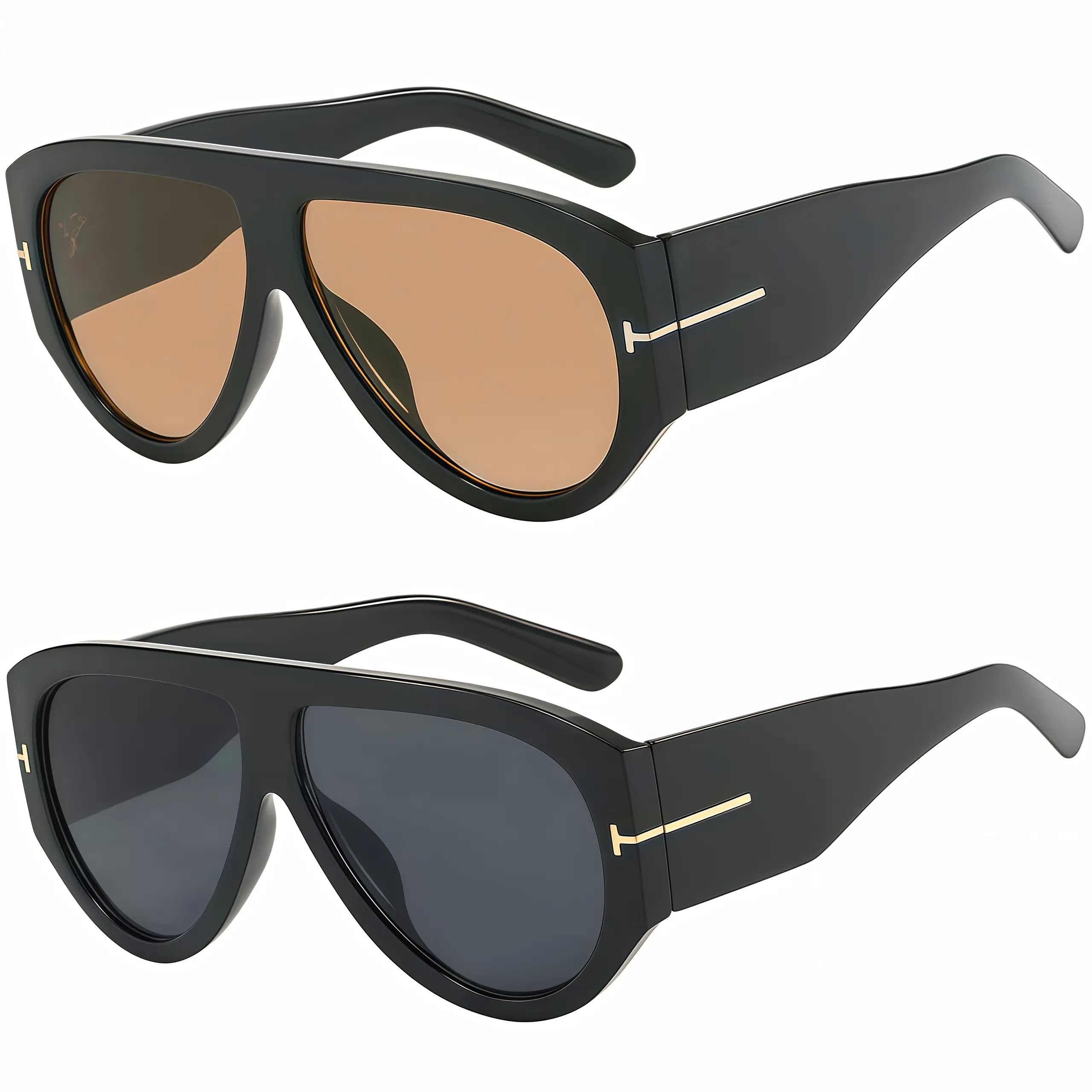 Women's Luxury Aviator Sunglasses - Black & Gold Frame with Gold T-Bar Detail, UV400 Anti-UV Protection, Beachy Old Money Aesthetic Unisex Retro Shades, Luxury Sunglasses, Anti-Uv Women's Sunglasses