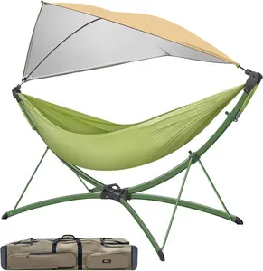 Portable Outdoor/Garden Hammock with Quick-Fold Stand, Adjustable Sunshade, and Storage Bag Adult/Child Hammock Chair Heavy-Duty Hammock Suitable for Camping, Home Gardens, Hotels, Outdoors, Beaches,