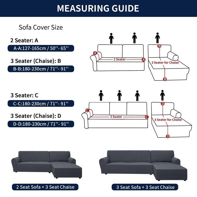 PureFit Stretch Sectional Couch Covers - 2 pcs Spandex Non-Slip Cover for L-Shaped Sectional Sofas Soft and Comfortable for Kids & Pets Machine Washable, Living Room