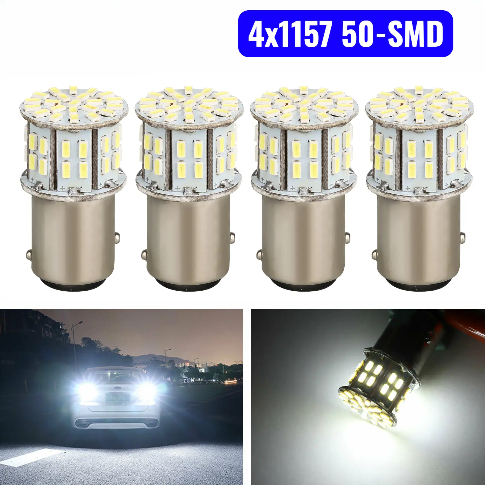 4x1157 50-SMD LED Light Bulbs - Pure white (6000K-6500K),Replacements for Brake light,Stop light,Parking light,Car Accessories,Car parts