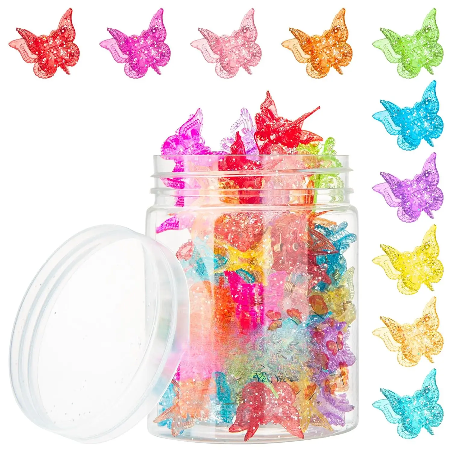 Sparkly Mini Butterfly Clips, Glitter Mini Butterfly Hair Claw Clips,Colorful Hair Accessories for Girls and Women - 90s Y2K Cute, Small,  Clip in 10 Assorted Colors, Set of 50 (Glitter)