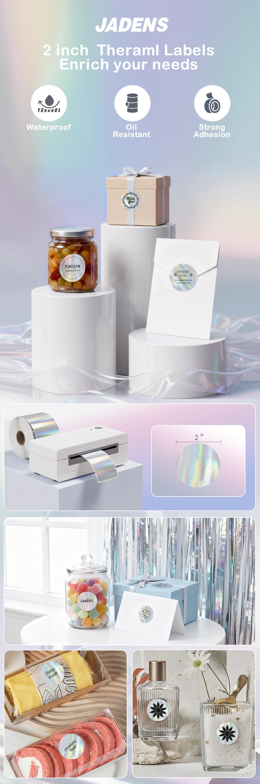 JADENS 2 Inch Circle Thermal Sticker Labels, Self-Adhesive Round Direct Thermal Labels for Business&Home, 400 Sheets/1 Roll