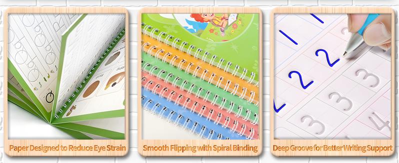 Reusable Handwriting Practice Copybook Set with 5 Handwriting Practice Books,2 Pen, 10 Pen Refills & 1 Pen Grip, School & Educational Supplies，Learning Handwriting Practice Workbooks for Kids,SuitableFor Birthday、christmas、Halloween and Thanksgiving gifts