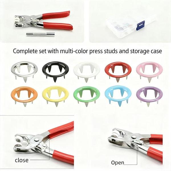 100PCS Metal Snap Buttons with Hand Press Pliers Set, Sewing Accessories Kit for DIY Clothing, Hats & Crafts, Seamless Fastener Tool Set